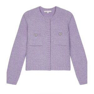 Maje MARGUERITE CARDIGAN Soft ShinyLavender Fancy Knit Sweater Size 3 Neo-Prep